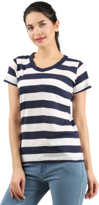 Trove Striped Women Round Neck Blue, Black T-Shirt