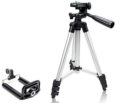 

webster Portable Lightweight Camera Stand Tripod-3110 A0 With Three-Dimensional Head & Quick Release Plate For Video Cameras and mobile clip holder for Mobiles Smartphones Tripod (Silver, Black, Supports Up to 1500 g) Tripod, Tripod Kit(Silver, Supports U