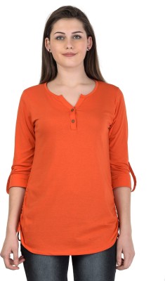 KALT Casual 3/4 Sleeve Solid Women Orange Top