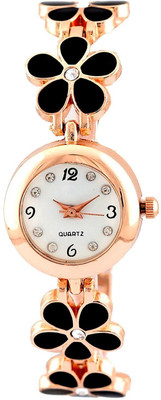 

Pappi Boss Designer Party Wear Black Flower Golden Chain Bracelet Band Watch - For Women