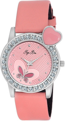 

Pappi Boss Pink Leather Casual Cute Heart Butterfly Watch - For Girls