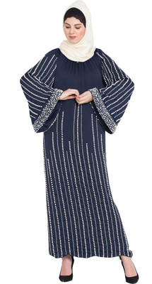 Nazneen Nida Matte Self Design Abaya(Blue, White)