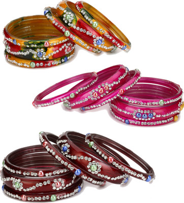 AFAST Glass Crystal Enamel Bangle Set(Pack of 10)