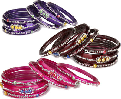 AFAST Glass Crystal Enamel Bangle Set(Pack of 18)