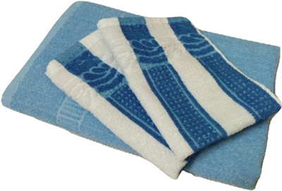 Cotton colors Cotton 400 GSM Bath, Hand Towel Set(Pack of 3)