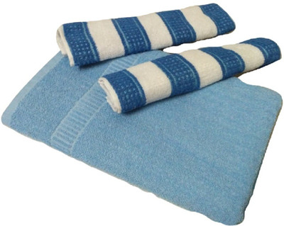 Cotton colors Cotton 400 GSM Bath, Hand Towel Set(Pack of 3)