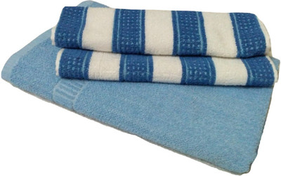 Cotton colors Cotton 400 GSM Bath, Hand Towel Set(Pack of 3)