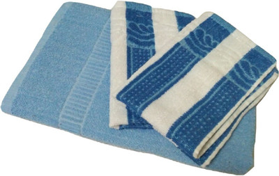 Cotton colors Cotton 400 GSM Bath, Hand Towel Set(Pack of 3)