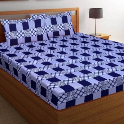 Panipat Textile Hub 143 TC Polycotton Double 3D Printed Fitted & Flat Bedsheet(Pack of 1, Blue)