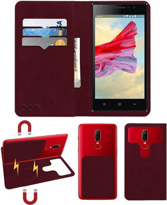 ACM Flip Cover for Lyf Wind 4(Maroon, Cases with Holder, Pack of: 1)
