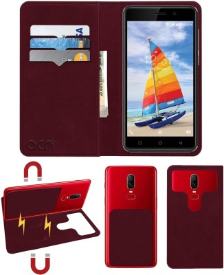 ACM Flip Cover for Intex Aqua Strong 5.1 Plus(Maroon, Cases with Holder, Pack of: 1)