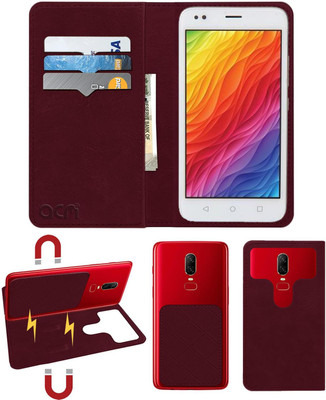 ACM Flip Cover for Intex Aqua Lions T1 Lite Vr(Maroon, Cases with Holder, Pack of: 1)