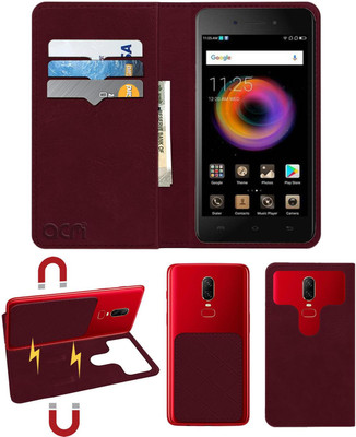 ACM Flip Cover for Micromax Bharat 5 Pro(Maroon, Cases with Holder, Pack of: 1)