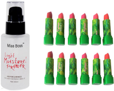 

Miss Boss 12 green tea lipstick , Matte Long Lasting Primer - 45 ml combo , pack of 2(Set of 2)