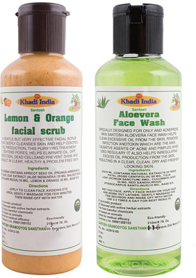 

Khadi India Santosh Khadi Herbal Lemon & Orange Facial scrub and Aloevera Face Wash Combo Pack of 2x210 ml(Set of 2)