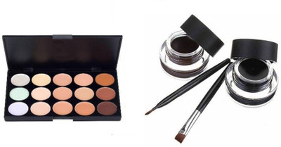 

Aerwin Eyeliner Gel Smudge Proof & Waterproof (Black And Brown) With 2 Expert Eyeliner Brushes 6 g With Professional Concealer Palette(Set of 2)