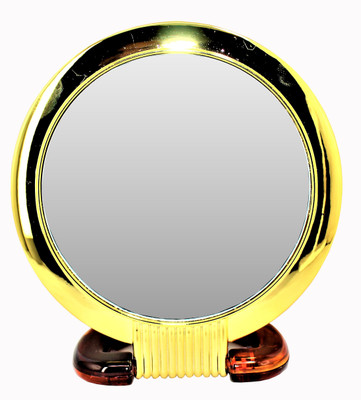 

Ear Lobe & Accessories Brown Round Double-Sided Magnifying Standing Golden Finish Mirror Plastic Frame Small