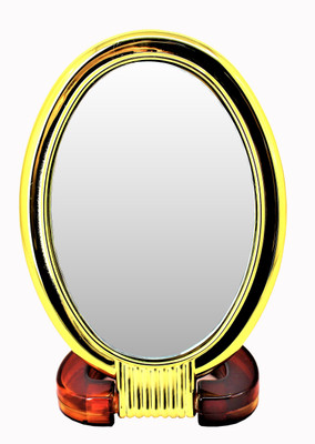 

Ear Lobe & Accessories Brown Oval Double-Sided Magnifying Standing Golden Finish Mirror Plastic Frame Small