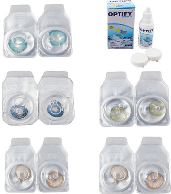 

Optify Combo Pack Monthly Color Contact Lens With Solution Monthly Contact Lens(0, Aqua-Blue-Gold-Green-Hazel, Pack of 5)