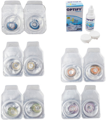

Optify Combo Pack Monthly Color Contact Lens With Solution Monthly Contact Lens(0, Blue-Natural Grey-Green-Honey-Violet, Pack of 5)