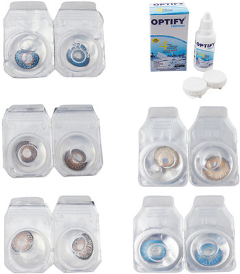 

Optify Combo Pack Monthly Color Contact Lens With Solution Monthly Contact Lens(0, Blue-Brown-Grey-Hazel-Blue Topaz, Pack of 5)
