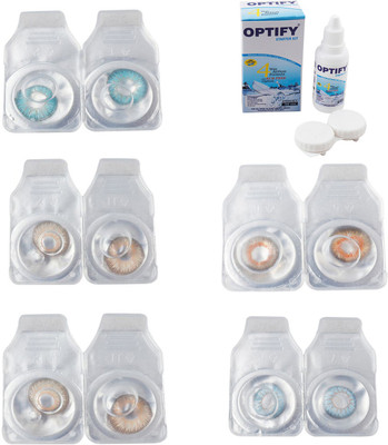 

Optify Combo Pack Monthly Color Contact Lens With Solution Monthly Contact Lens(0, Aqua-Gold-Hazel-Honey-Sea Blue, Pack of 5)