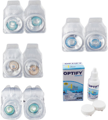

Optify Combo Pack Monthly Color Contact Lens With Solution Monthly Contact Lens(0, Aqua-Gold-Green Turquoise-Blue Topaz, Pack of 4)