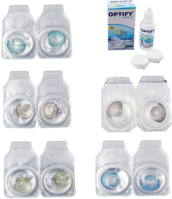 

Optify Combo Pack Monthly Color Contact Lens With Solution Monthly Contact Lens(0, Aqua-Natural Grey-Green-Grey-Blue Topaz, Pack of 5)