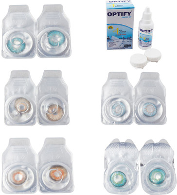 

Optify Combo Pack Monthly Color Contact Lens With Solution Monthly Contact Lens(0, Aqua-Gold-Honey-Sea Blue-Green Turquoise, Pack of 5)
