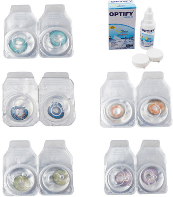 

Optify Combo Pack Monthly Color Contact Lens With Solution Monthly Contact Lens(0, Aqua-Blue-Green-Honey-Violet, Pack of 5)