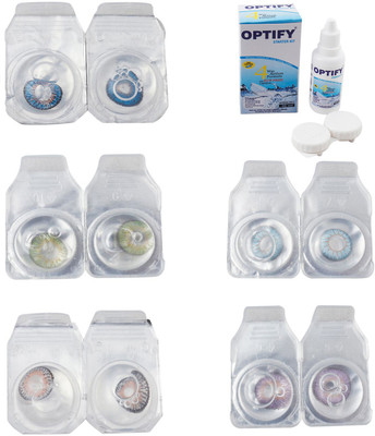 

Optify Combo Pack Monthly Color Contact Lens With Solution Monthly Contact Lens(0, Blue-Green-Grey-Sea Blue-Violet, Pack of 5)
