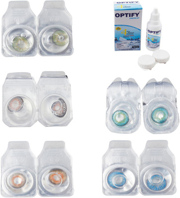 

Optify Combo Pack Monthly Color Contact Lens With Solution Monthly Contact Lens(0, Green-Grey-Honey-Green Turquoise-Blue Topaz, Pack of 5)
