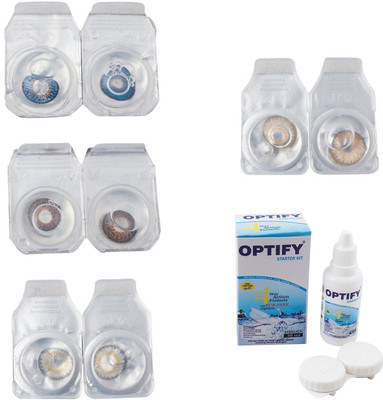

Optify Combo Pack Monthly Color Contact Lens With Solution Monthly Contact Lens(0, Blue-Brown-Natural Grey-Gold, Pack of 4)