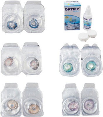 

Optify Combo Pack Monthly Color Contact Lens With Solution Monthly Contact Lens(0, Blue-Grey-Hazel-Green Turquoise-Violet, Pack of 5)