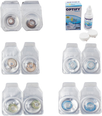 

Optify Combo Pack Monthly Color Contact Lens With Solution Monthly Contact Lens(0, Brown-Gold-Green-Sea Blue-Blue Topaz, Pack of 5)