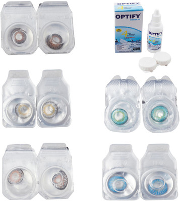 

Optify Combo Pack Monthly Color Contact Lens With Solution Monthly Contact Lens(0, Brown-Natural Grey-Grey-Green Turquoise-Blue Topaz, Pack of 5)