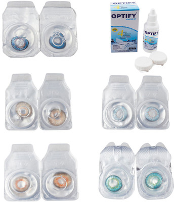

Optify Combo Pack Monthly Color Contact Lens With Solution Monthly Contact Lens(0, Blue-Gold-Honey-Sea Blue-Green Turquoise, Pack of 5)