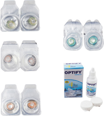 

Optify Combo Pack Monthly Color Contact Lens With Solution Monthly Contact Lens(0, Green-Grey-Honey-Green Turquoise, Pack of 4)