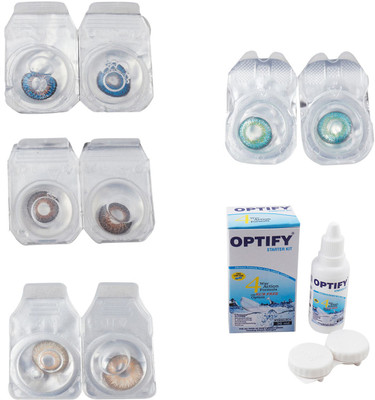 

Optify Combo Pack Monthly Color Contact Lens With Solution Monthly Contact Lens(0, Blue-Brown-Hazel-Green Turquoise, Pack of 4)