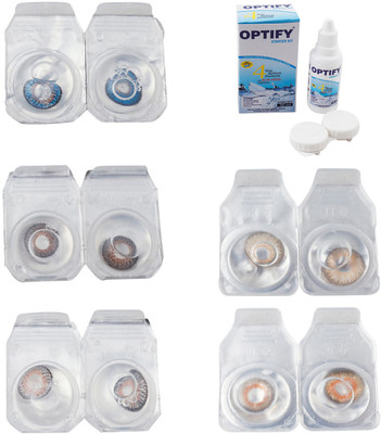 

Optify Combo Pack Monthly Color Contact Lens With Solution Monthly Contact Lens(0, Blue-Brown-Grey-Hazel-Honey, Pack of 5)