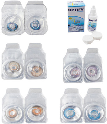 

Optify Combo Pack Monthly Color Contact Lens With Solution Monthly Contact Lens(0, Blue-Hazel-Honey-Violet-Blue Topaz, Pack of 5)