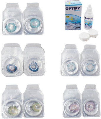 

Optify Combo Pack Monthly Color Contact Lens With Solution Monthly Contact Lens(0, Aqua-Blue-Green-Sea Blue-Violet, Pack of 5)