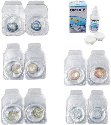 

Optify Combo Pack Monthly Color Contact Lens With Solution Monthly Contact Lens(0, Blue-Natural Grey-Green-Honey-Sea Blue, Pack of 5)