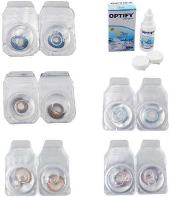

Optify Combo Pack Monthly Color Contact Lens With Solution Monthly Contact Lens(0, Blue-Brown-Gold-Sea Blue-Violet, Pack of 5)