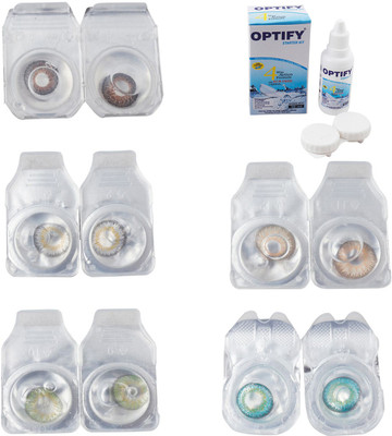 

Optify Combo Pack Monthly Color Contact Lens With Solution Monthly Contact Lens(0, Brown-Natural Grey-Green-Hazel-Green Turquoise, Pack of 5)