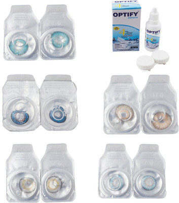 

Optify Combo Pack Monthly Color Contact Lens With Solution Monthly Contact Lens(0, Aqua-Blue-Natural Grey-Hazel-Sea Blue, Pack of 5)