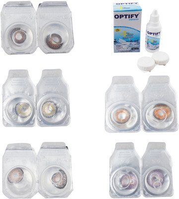 Optify Combo Pack Monthly Color Contact Lens With Solution Monthly Contact Lens(0, Brown-Natural Grey-Grey-Honey-Violet, Pack of 5)