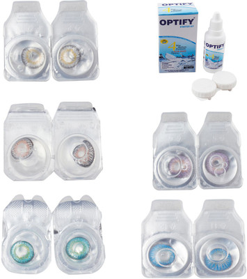 

Optify Combo Pack Monthly Color Contact Lens With Solution Monthly Contact Lens(0, Natural Grey-Grey-Green Turquoise-Violet-Blue Topaz, Pack of 5)