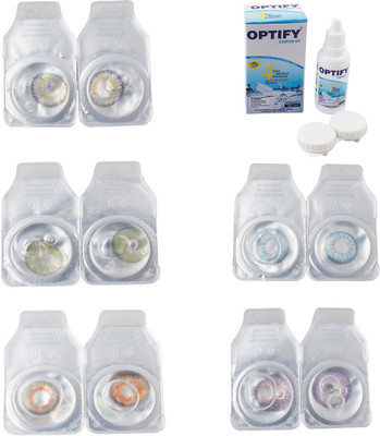 

Optify Combo Pack Monthly Color Contact Lens With Solution Monthly Contact Lens(0, Natural Grey-Green-Honey-Sea Blue-Blue Topaz, Pack of 5)