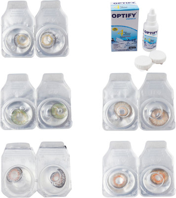 

Optify Combo Pack Monthly Color Contact Lens With Solution Monthly Contact Lens(0, Natural Grey-Green-Grey-Hazel-Honey, Pack of 5)